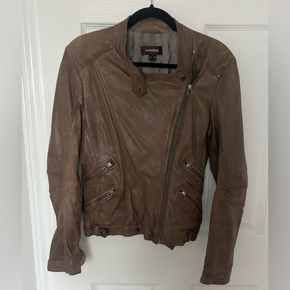 Danier Genuine Leather Moto Jacket – Brown | Asymmetrical Zip